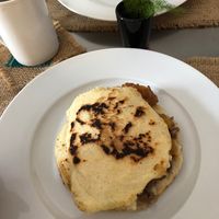 Arepa with mushroom paty, plátano, and olive oil at Sat Nam in Antigua