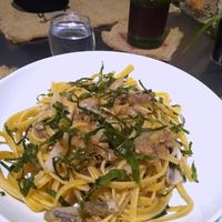 Pasta with Baba  Ganoush, onion, garlic, espinach .
Jamaica Infusión at Sat Nam in Antigua