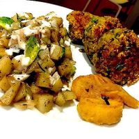 POTATOES WITH LENTIL CROQUETTES at Sat Nam in Antigua