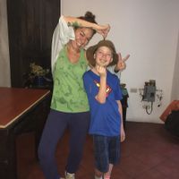 The owner Karla with my grandson Henry.  at Sat Nam in Antigua