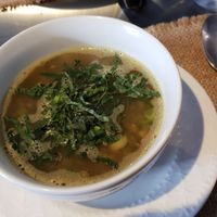 Brown lentil soup with potato and spinach at Sat Nam in Antigua