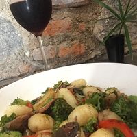 Ghonchi with tomato,garlic,onion,brócoli,paprika,
Zuchini,spinach,Olive oil. 65 Q. at Sat Nam in Antigua