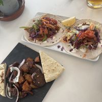 Chorizo + potatoes ; chicken fajita + chicken kebab taco  at V-Thos in Javea