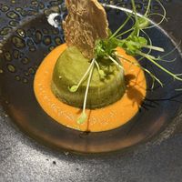 Sformarono di zucchine su crema di peperoni   at Essenza in Grosseto