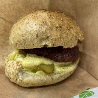 Happy Cow burger  at Sara Green - Vegan Bistro in Bucharest