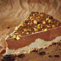 Raw Cake - different flavors of the cake - with cashew, raw cocoa butter, coconut oil, bananas, dates, oats,  at Sara Green - Vegan Bistro in Bucharest