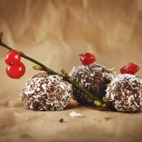 Cocos Locos Bon Bons - sunflower seeds with honey, raw coconut oil, pomegranate, raw cocoa, karob, love at Sara Green - Vegan Bistro in Bucharest