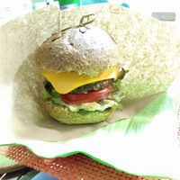 Vegan cheese burger at Sara Green - Vegan Bistro in Bucharest