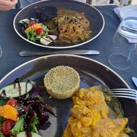 Closest is the tofu and the seitan at the back at Lusitania in Alvor