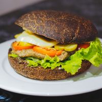 Black Burger with mushrooms cutlet at Privet Russian Food in Vientiane