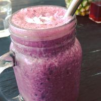 Acai Berry, blueberry, banana, almond milk and agave smoothie  at Cafe Organic in Canggu