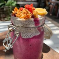 chia pudding - pitaya puree & coconut cream chia (vegan) at Cafe Organic in Canggu