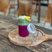 "unicorn craze" pitaya puree & matcha chia pudding at Cafe Organic in Canggu