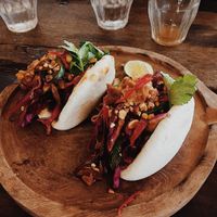 Vegan bao bans with pulled jackfruit  at Cafe Organic in Canggu