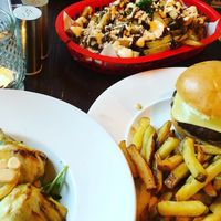 Burger and loaded fries   at Harmonium in Edinburgh