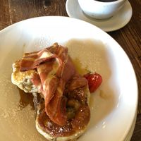 yummy french toast sourdough with smokey bacon ?  at Harmonium in Edinburgh