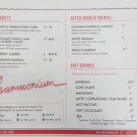 Menu for dessert  at Harmonium in Edinburgh
