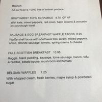 Brunch menu  at Harmonium in Edinburgh
