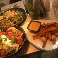  Vegetable pasta, nachos, fries at Happy Bean in Prague