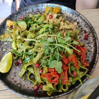 Tagiatelle with pesto and grilled vegetables at Happy Bean in Prague