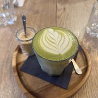 Matcha latte with oat milk  at Happy Bean in Prague