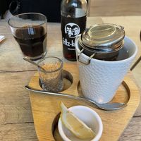 Ginger tea and Fritz coke   at Happy Bean in Prague