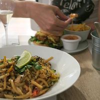 udon and peanut sauce at Happy Bean in Prague