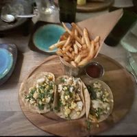 Vegan tacos with fries.  at Avocado Grill in West Palm Beach