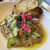 Baba ganoush.                                                Taste good, has a very light smoked flavor.        Serves one person well.  at Avocado Grill in West Palm Beach