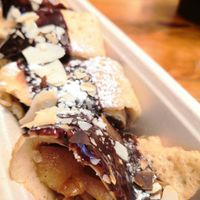 Apple mix with chocolate hazelnut sauce at The Happy Pig Pancake Shop in Amsterdam