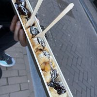 apple filling and chocolate topping   at The Happy Pig Pancake Shop in Amsterdam