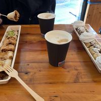 Oat lattes  at The Happy Pig Pancake Shop in Amsterdam