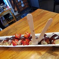 Strawberries and bananas pancake at The Happy Pig Pancake Shop in Amsterdam