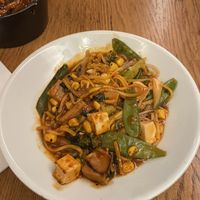 Chilli garlic/sweet and sour plant based chicken and tofu stir fry with wheat noodles  #Veganuary at Temujin Restaurant in Halifax