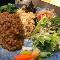 “Mince” vegan curry lunch set, so yum! Vegetable chickpea curry also available at Hareya in Atsugi