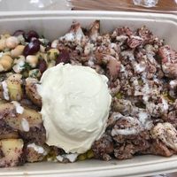 Bowl with rice, cauliflower, hummus at Semsom Eatery in New York City