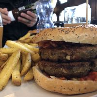 Burger was massive, definitely not Swiss portions  at McArthurs Pub in Thun