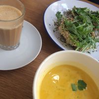  Hummus toast and soup of the day  at Epoca Porto in Porto