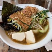 Vegan ramen with fried onions at Ramen Lab in Boca Raton