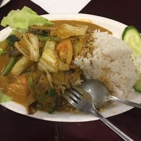 Curry mock fish rice at Vegie Kitchen in Southbank