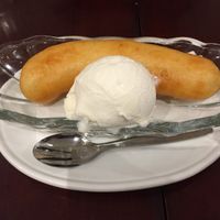 Fried banana with vegan ice cream at Vegie Kitchen in Southbank