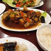 Eggplant and tofu; chicken cashew and veg. at Vegie Kitchen in Southbank