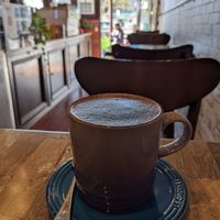 Soy capp at Olivia Spring Cafe in Moonee Ponds