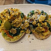 Scrambled tofu and avocado on toast at Olivia Spring Cafe in Moonee Ponds