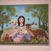 Olivia and her friends. Awesome artwork at Olivia Spring Cafe in Moonee Ponds