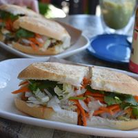 Tofu bahn mi and vegan pork bahn mi in background at Olivia Spring Cafe in Moonee Ponds