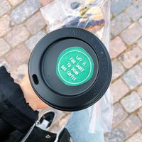 Golden Latte to go + blueberry cheesecake  at OAS Cafe in Kalmar