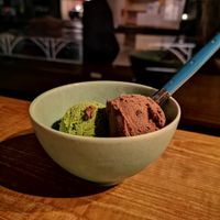 Matcha and double choc in have here bowl. at Kippy's Coco-Cream in Tokyo