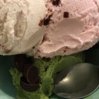 Vanilla bean, cherry blossom, and green tea ice cream with fudge bombs  at Kippy's Coco-Cream in Tokyo