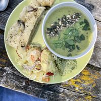 Green pea soup w mint leaves and focaccia👌🏽 at Cafe Nyfiket in Raettvik